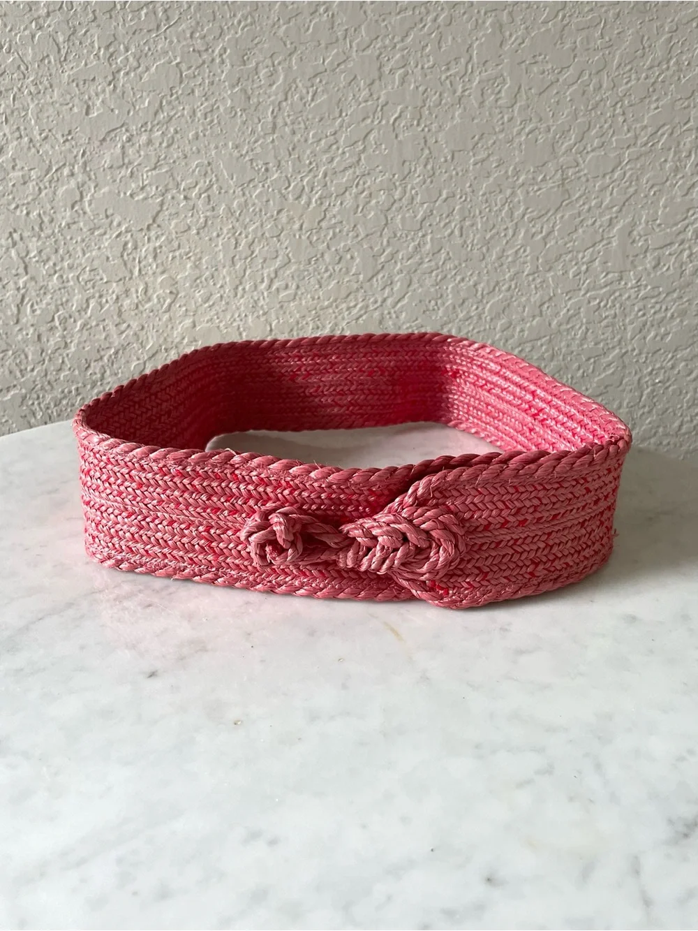 Vintage Dusty Rose Woven Straw Knotted Waist Belt 27
